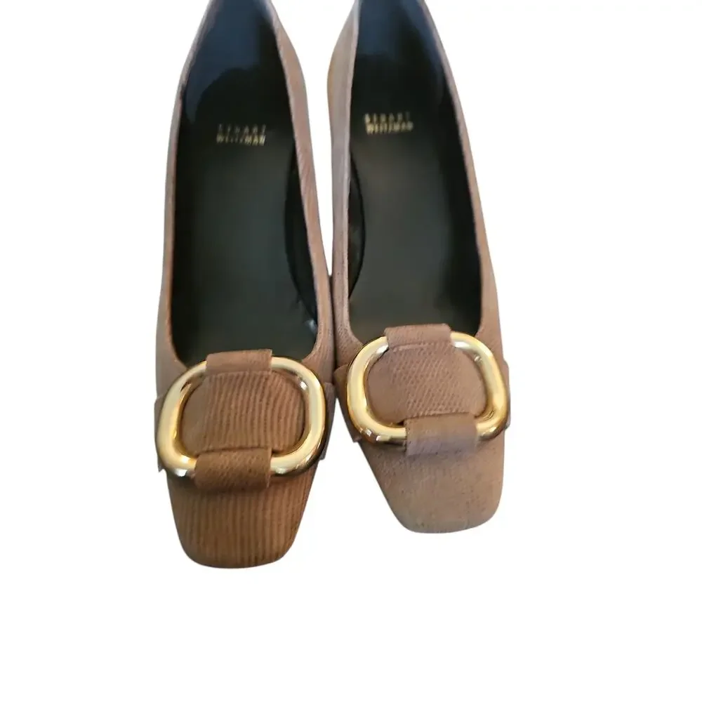 Stuart Weitzman Heel Women Pumps Tan Snakeskin Embossed  Size 8 M SH256